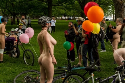 Naked cyclists doing a ride