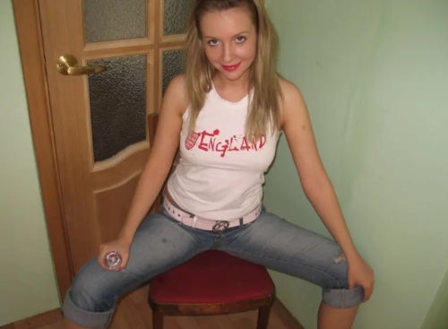 Sexy Blonde Inserts Transparent Dildo - Explicit Solo Masturbation