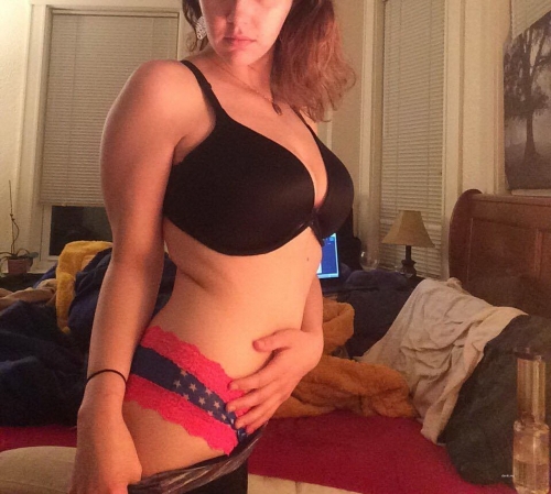 Hot babe strips naked for guy on bed - steamy bedroom seduction