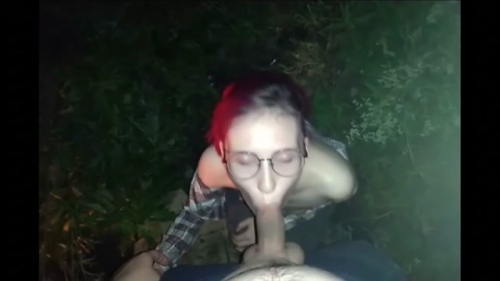 Wild Girl Gives Sloppy Blowjob Outdoors by Bonfire