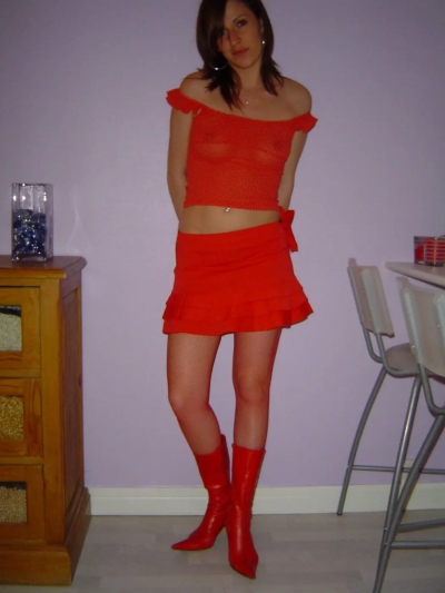 Posing in red lingerie