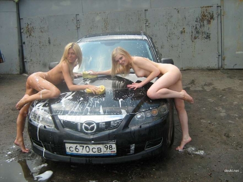 Topless Girls Washing Car: Explicit Nude Car Wash