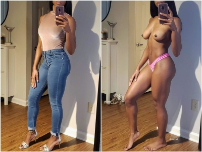 Slim black girl poses naked