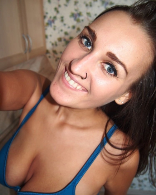 Brunette Squeezes Big Tits and Takes Hot Naked Selfies