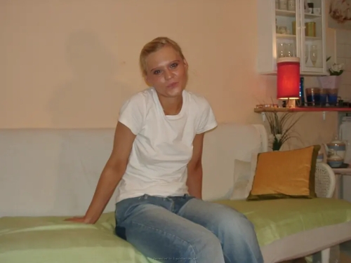 Blonde Babe Masturbates with Dildo in Shaved Pussy