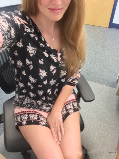 Girl without panties at work