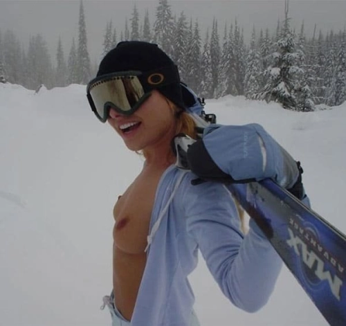 Topless Babes Skiing: Naughty Snow Bunnies Stripping Down on the Slopes