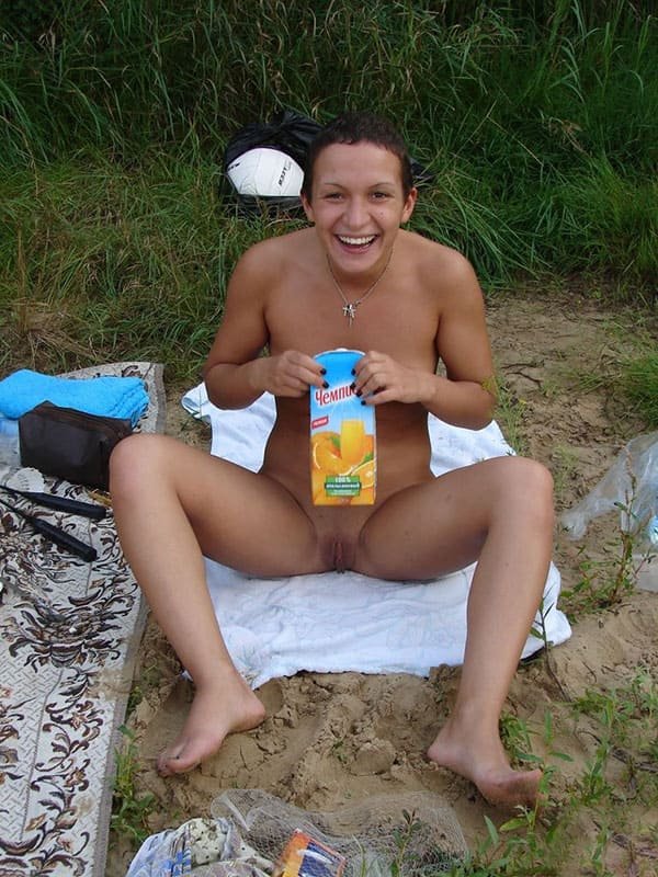 Golden shower of nudists on the beach